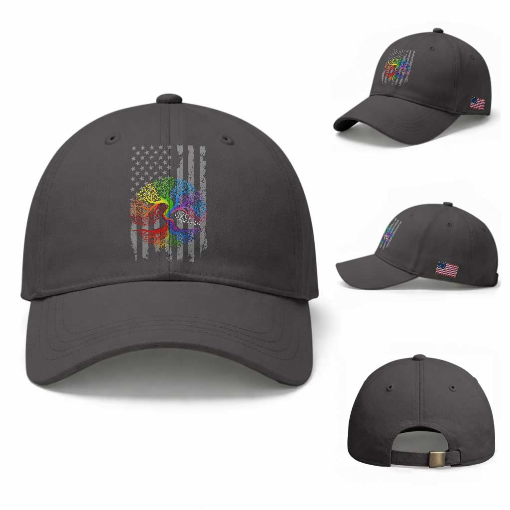 Tree of Life Rainbow LGBTQ Pride Baseball Cap American Flag Gift