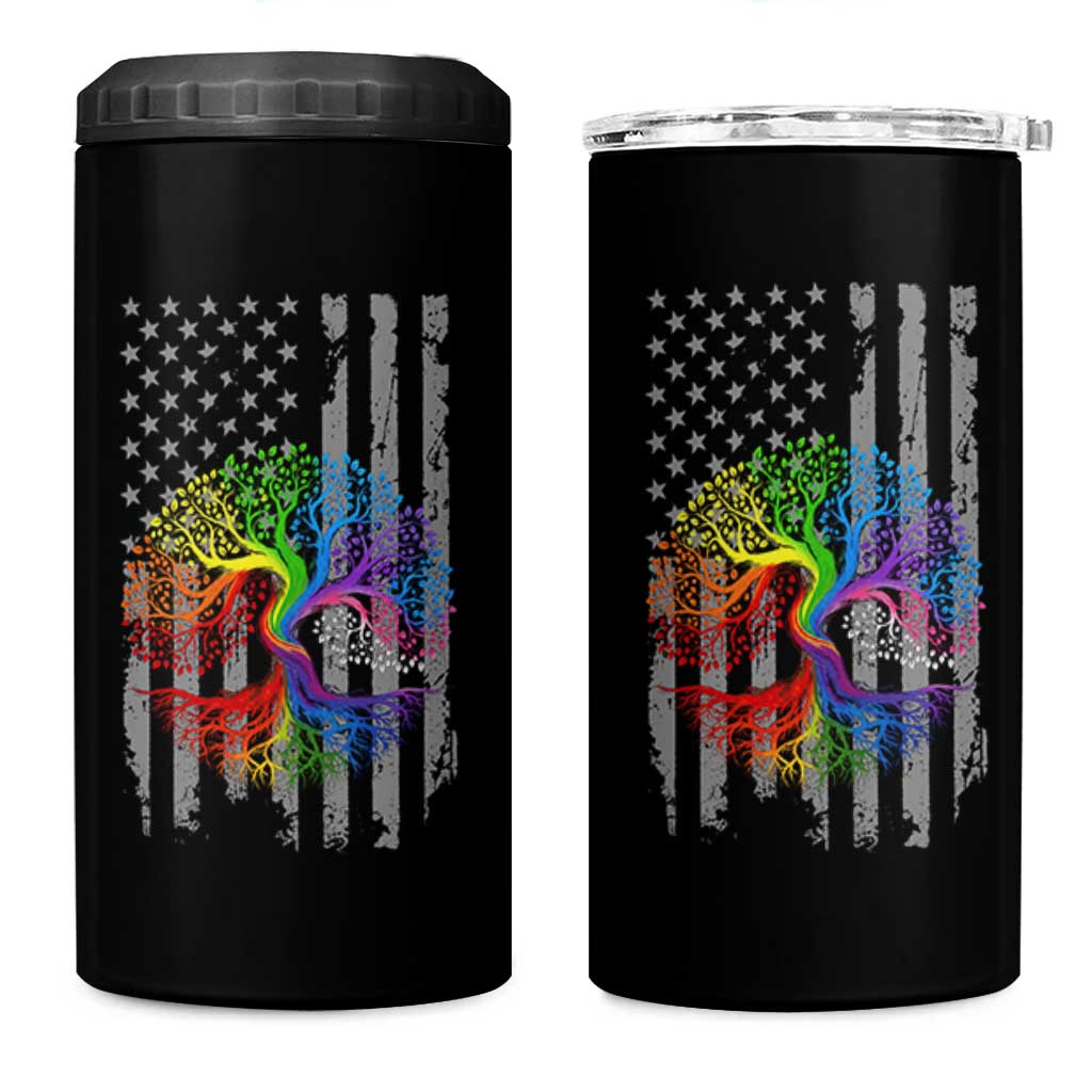 Tree of Life Rainbow LGBTQ Pride 4 in 1 Can Cooler Tumbler American Flag Gift