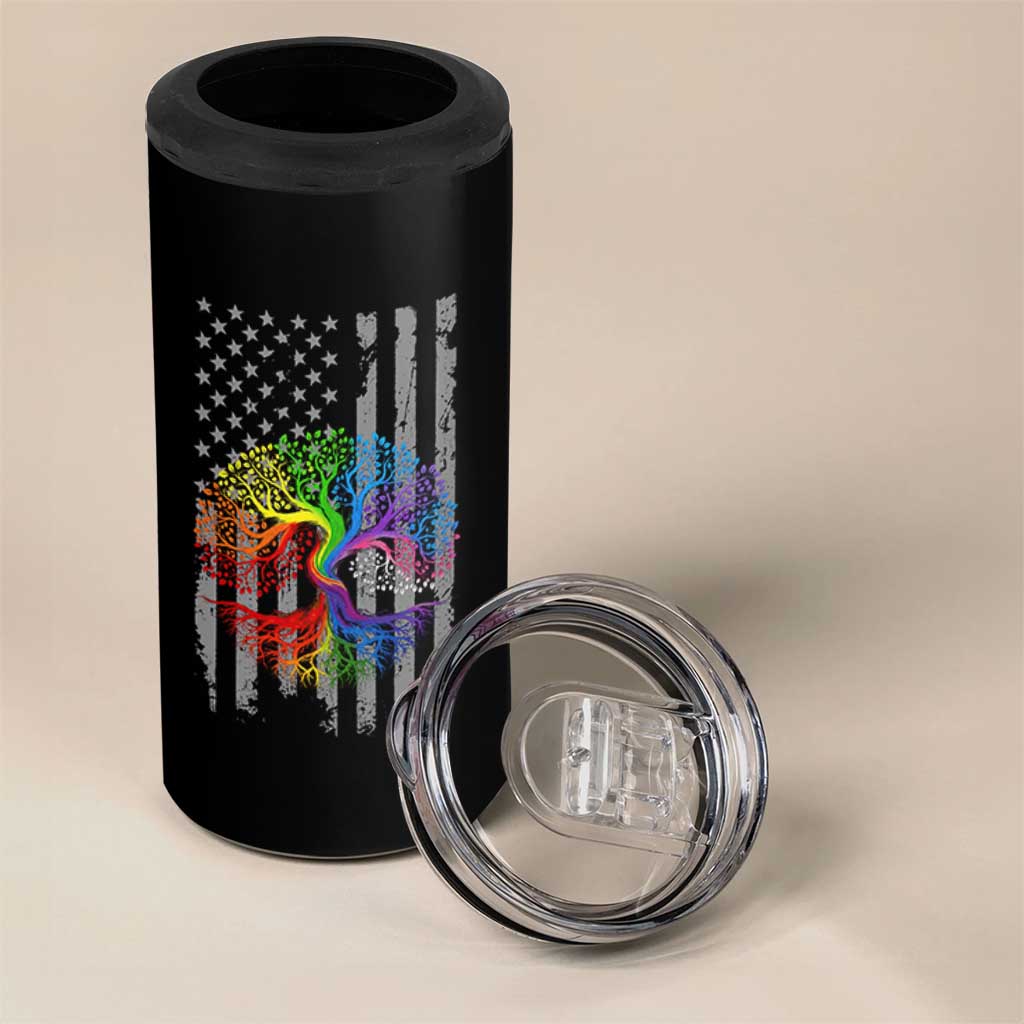 Tree of Life Rainbow LGBTQ Pride 4 in 1 Can Cooler Tumbler American Flag Gift