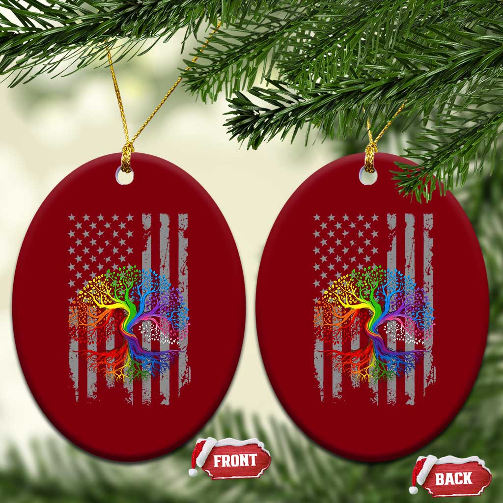 Tree of Life Rainbow LGBTQ Pride Ceramic Ornament American Flag Gift