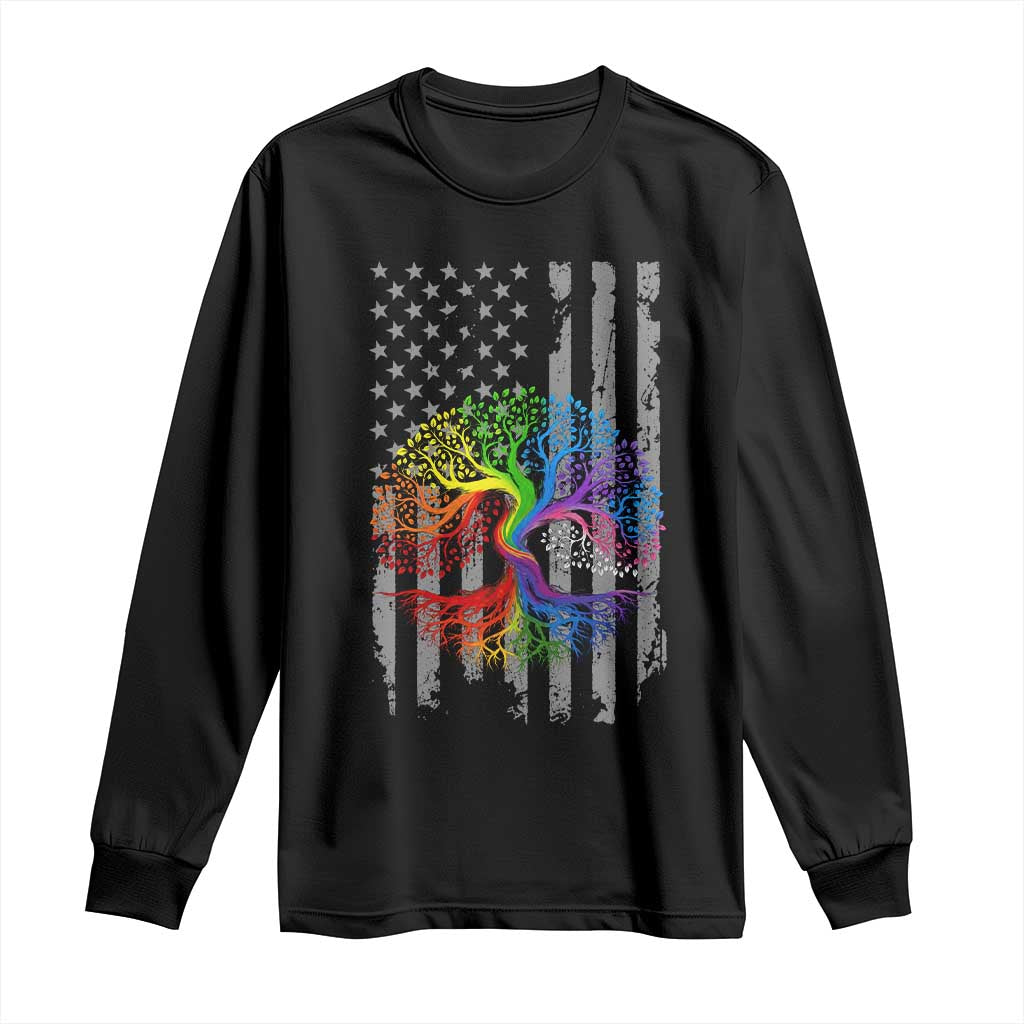 Tree of Life Rainbow LGBTQ Pride Long Sleeve Shirt American Flag Gift