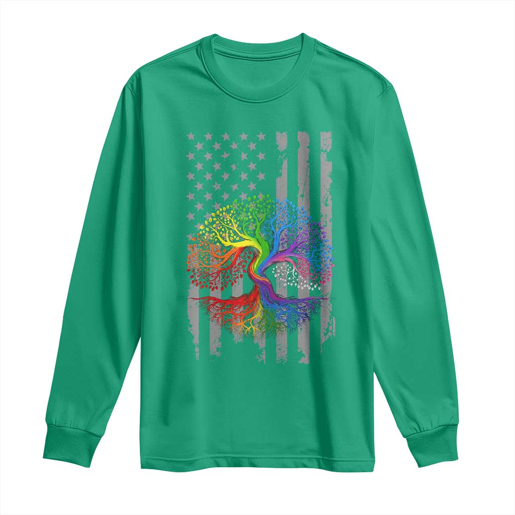 Tree of Life Rainbow LGBTQ Pride Long Sleeve Shirt American Flag Gift