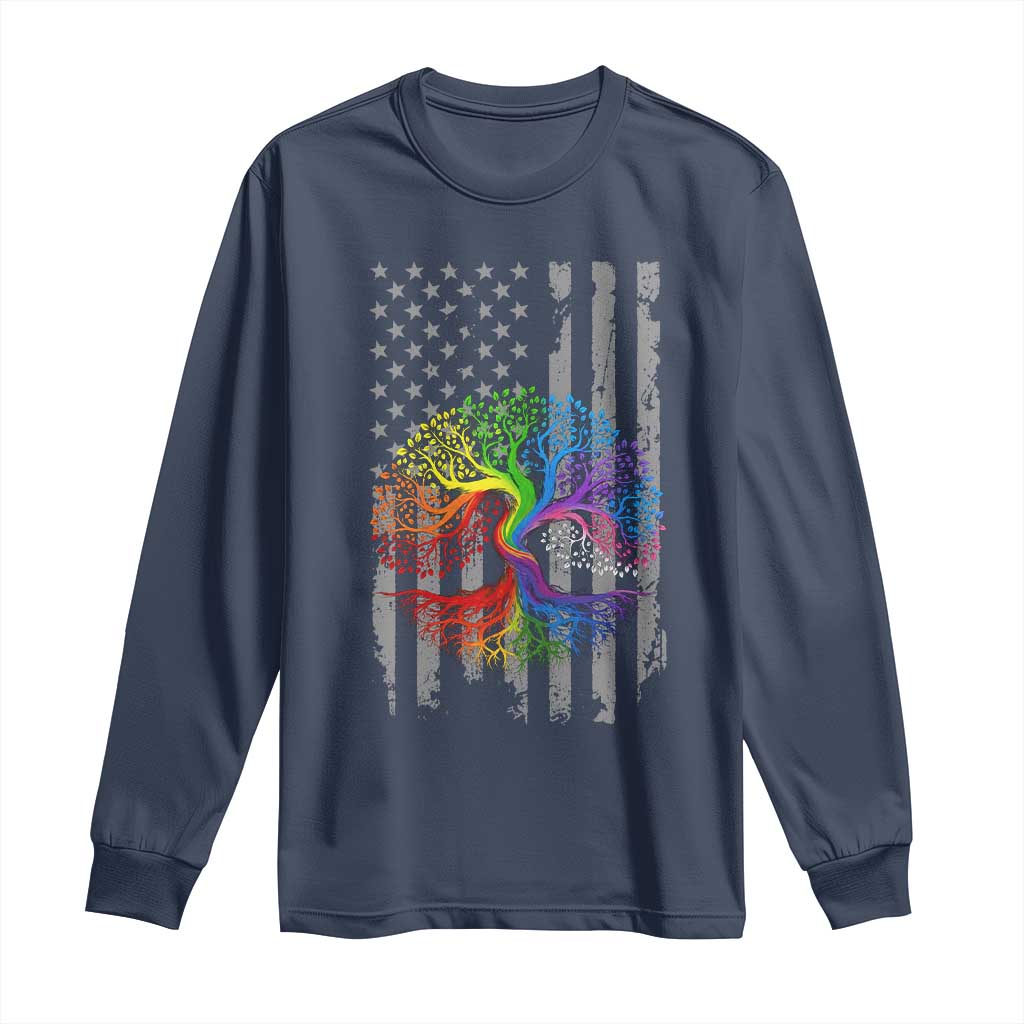 Tree of Life Rainbow LGBTQ Pride Long Sleeve Shirt American Flag Gift