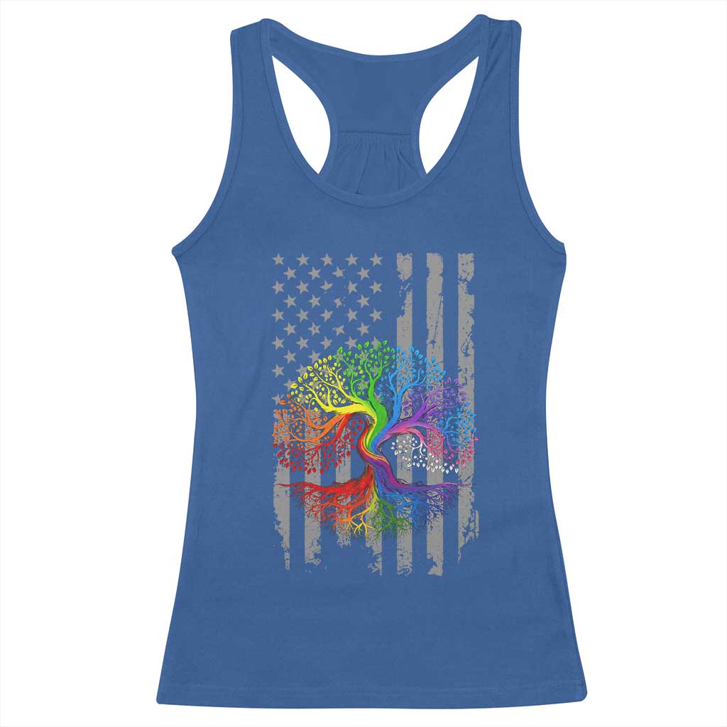 Tree of Life Rainbow LGBTQ Pride Racerback Tank Top American Flag Gift