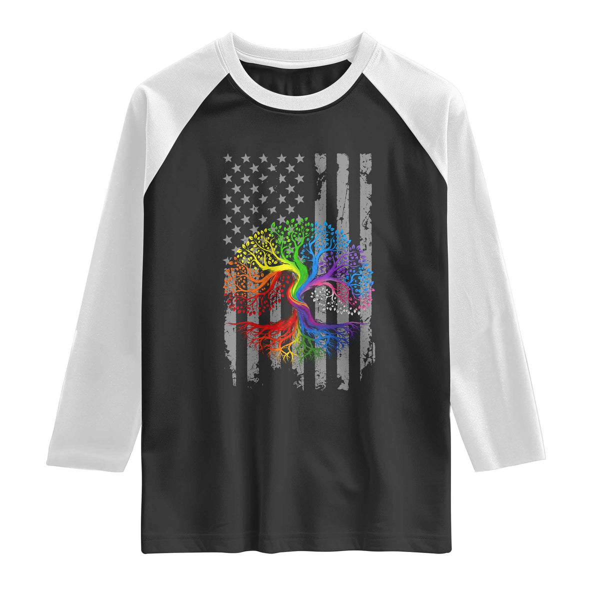 Tree of Life Rainbow LGBTQ Pride Raglan Shirt American Flag Gift