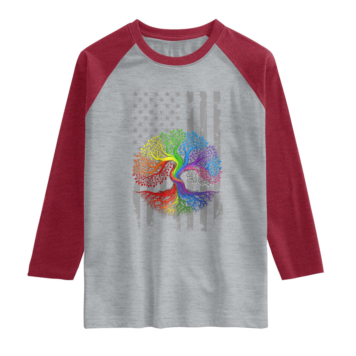 Tree of Life Rainbow LGBTQ Pride Raglan Shirt American Flag Gift