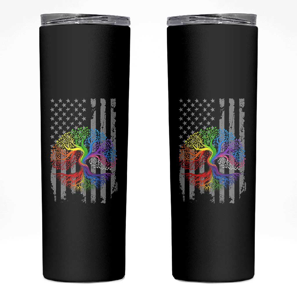Tree of Life Rainbow LGBTQ Pride Skinny Tumbler American Flag Gift