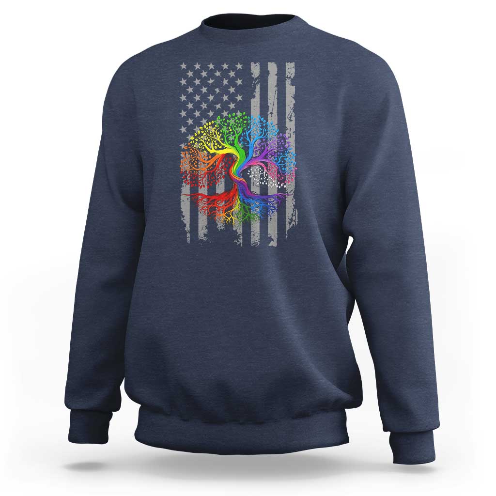 Tree of Life Rainbow LGBTQ Pride Sweatshirt American Flag Gift