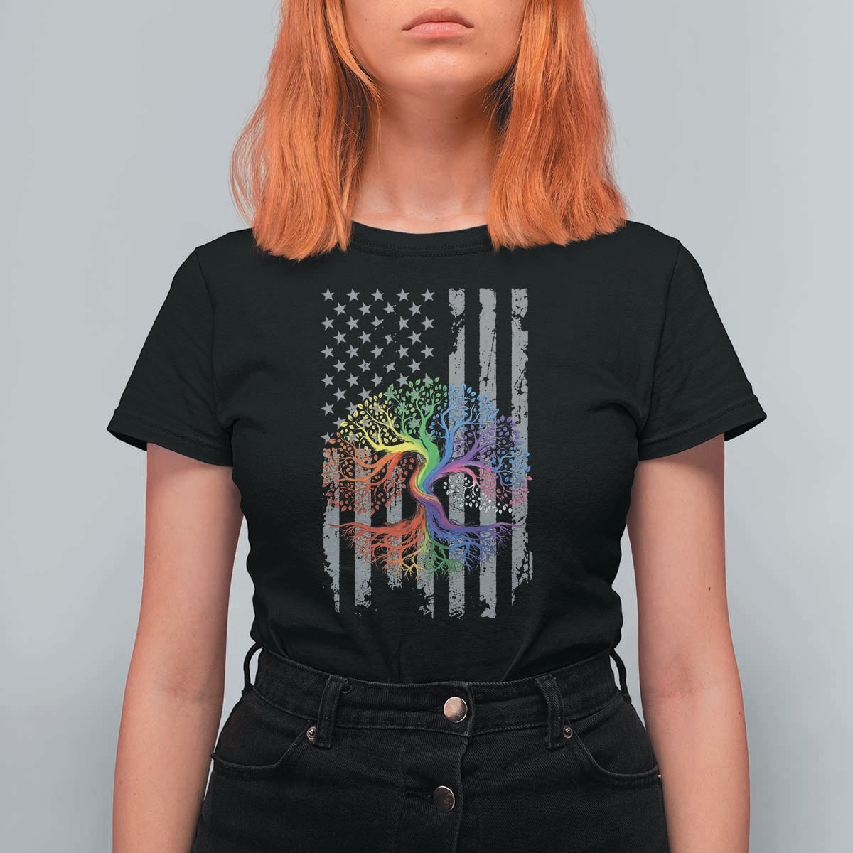Tree of Life Rainbow LGBTQ Pride T Shirt For Women American Flag Gift