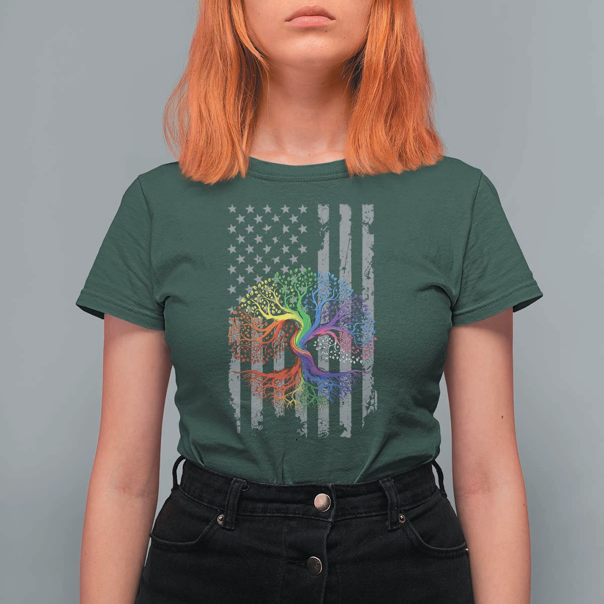 Tree of Life Rainbow LGBTQ Pride T Shirt For Women American Flag Gift