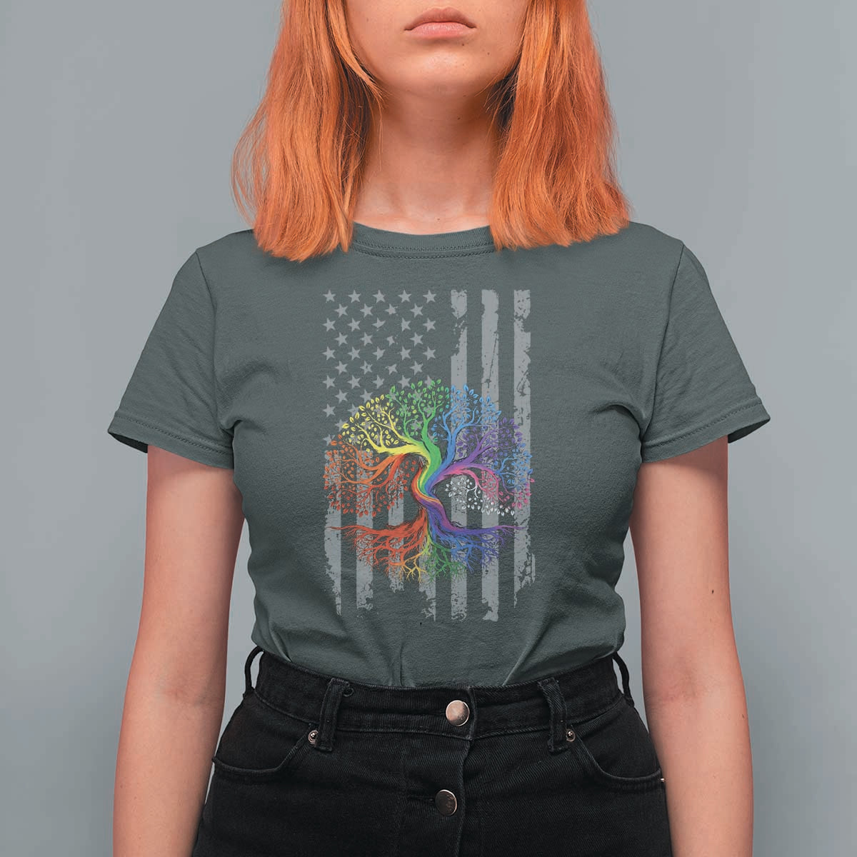 Tree of Life Rainbow LGBTQ Pride T Shirt For Women American Flag Gift