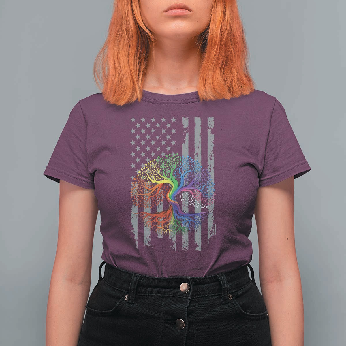 Tree of Life Rainbow LGBTQ Pride T Shirt For Women American Flag Gift