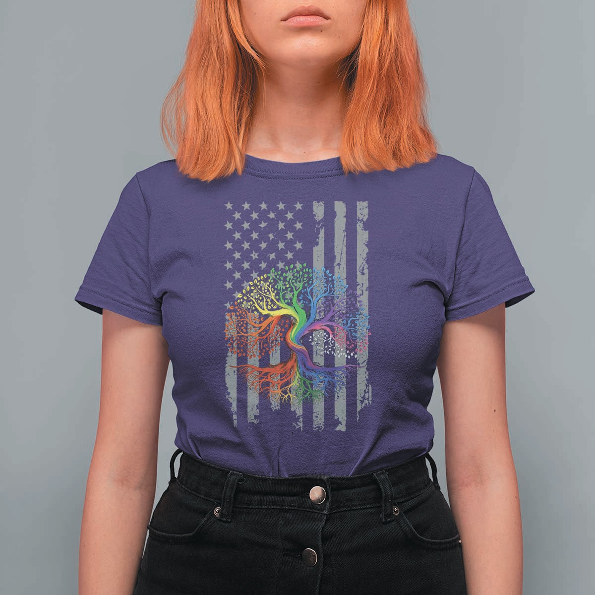Tree of Life Rainbow LGBTQ Pride T Shirt For Women American Flag Gift