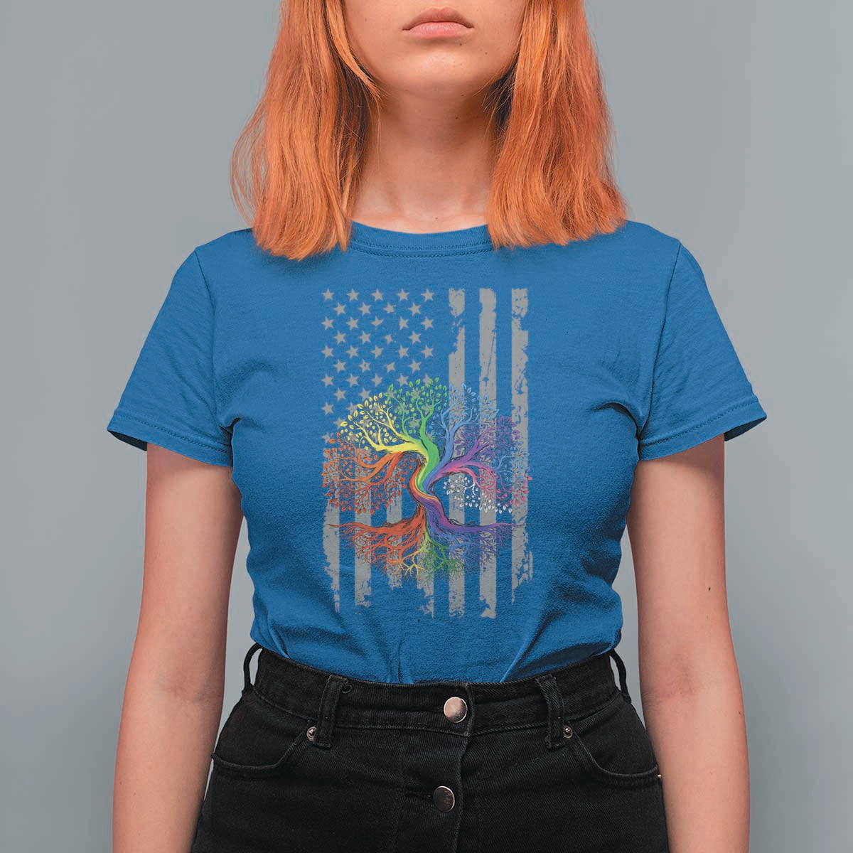Tree of Life Rainbow LGBTQ Pride T Shirt For Women American Flag Gift