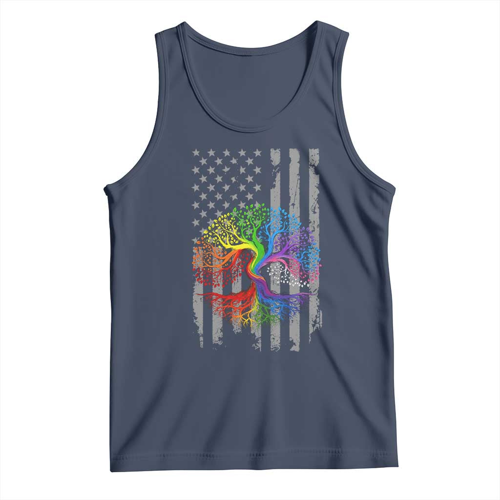 Tree of Life Rainbow LGBTQ Pride Tank Top American Flag Gift