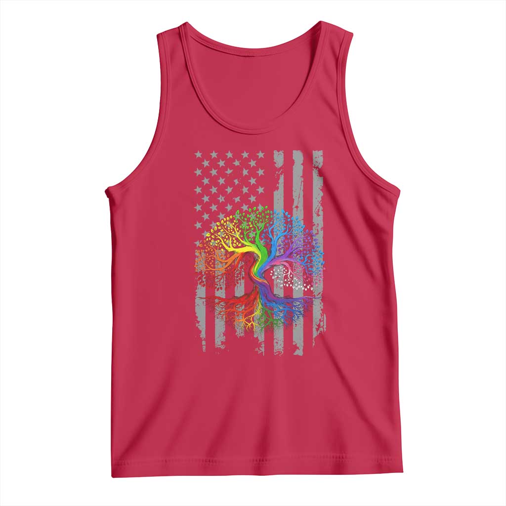 Tree of Life Rainbow LGBTQ Pride Tank Top American Flag Gift