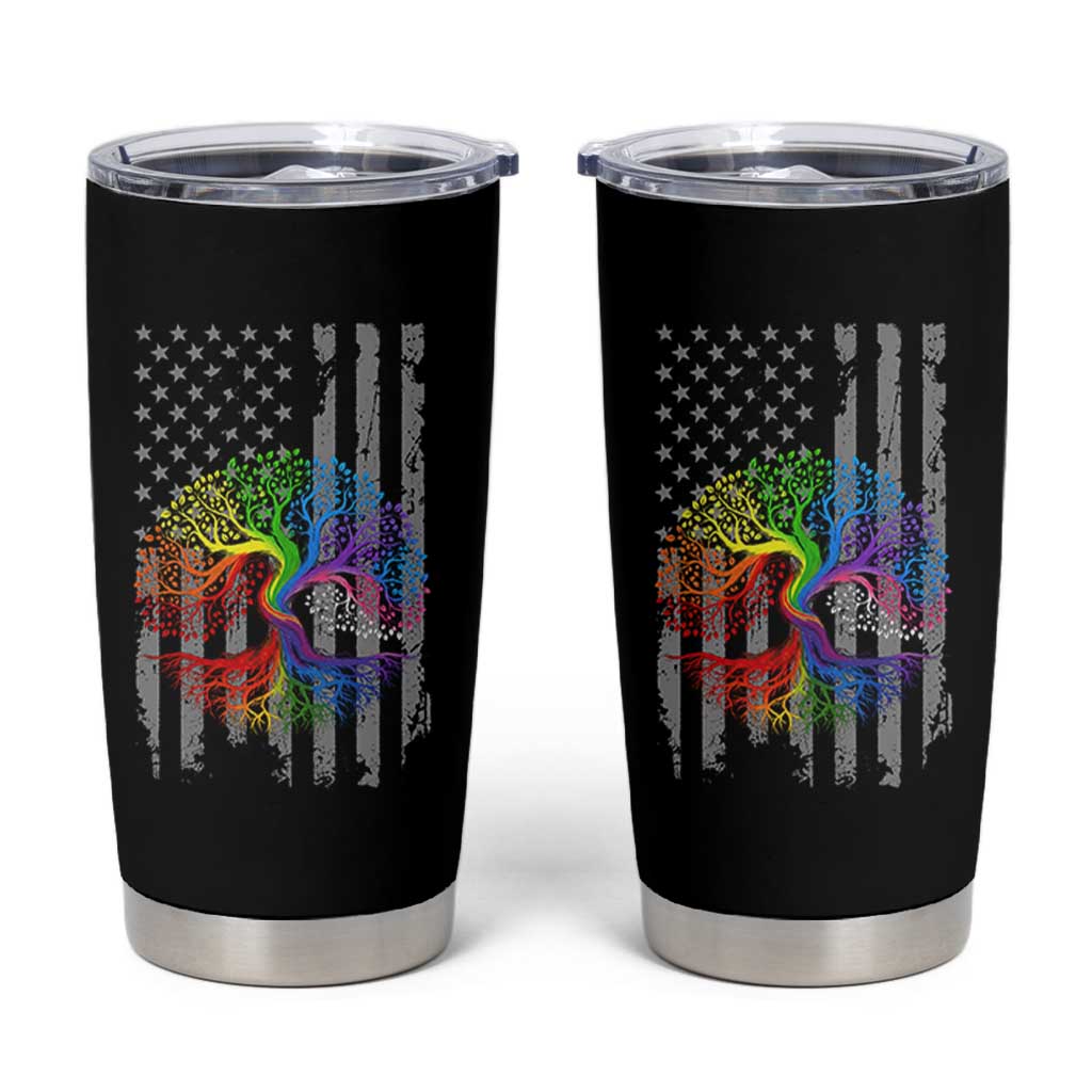 Tree of Life Rainbow LGBTQ Pride Tumbler Cup American Flag Gift