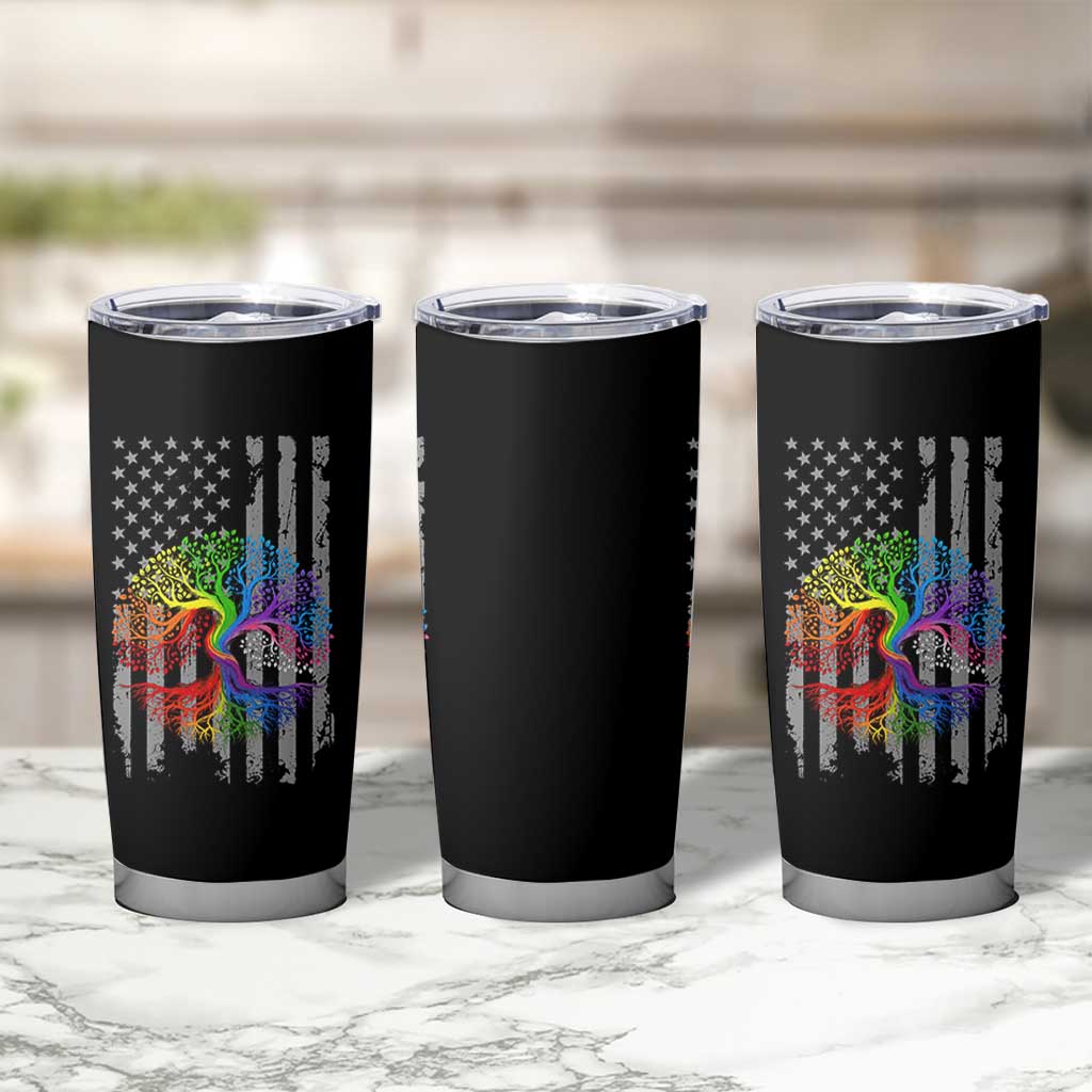Tree of Life Rainbow LGBTQ Pride Tumbler Cup American Flag Gift