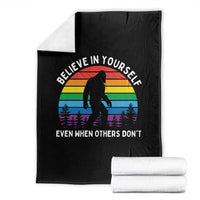 Retro Rainbow Bigfoot Throw Blanket Believe In Yourself Even When Others Don't
