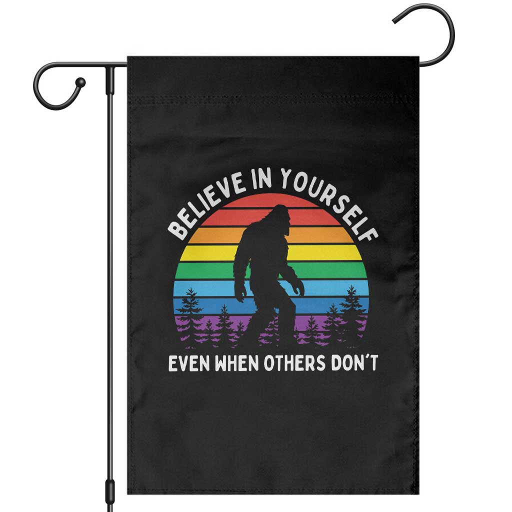 Retro Rainbow Bigfoot Garden Flag Believe In Yourself Even When Others Don't