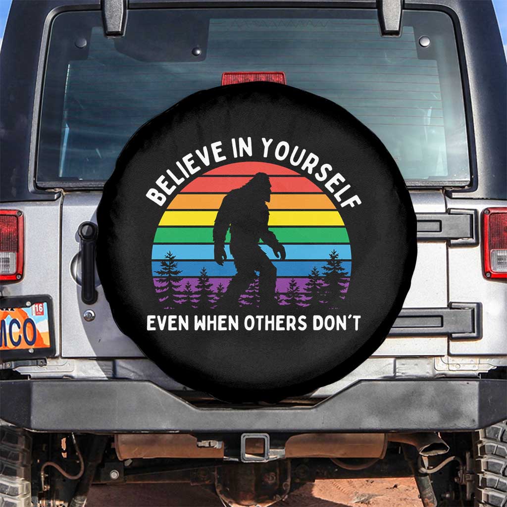 Retro Rainbow Bigfoot Spare Tire Cover Believe In Yourself Even When Others Don't