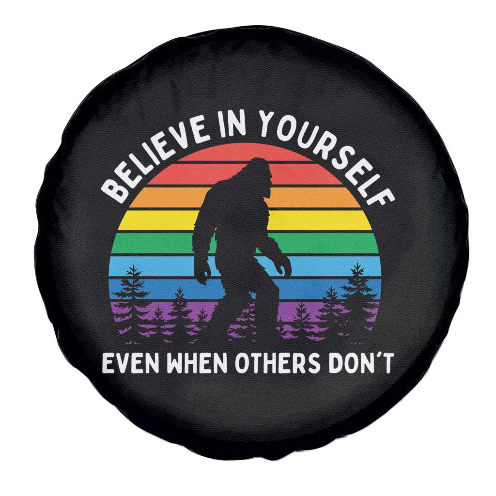 Retro Rainbow Bigfoot Spare Tire Cover Believe In Yourself Even When Others Don't