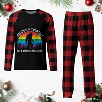 Retro Rainbow Bigfoot Plaid Pajama Set Believe In Yourself Even When Others Don't