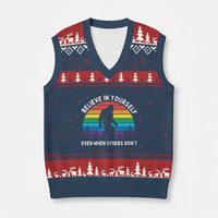 Retro Rainbow Bigfoot V-Neck Knit Sweater Vest Believe In Yourself Even When Others Don't