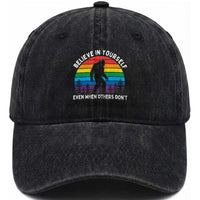 Retro Rainbow Bigfoot Washed Cotton Baseball Cap Believe In Yourself Even When Others Don't