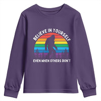 Retro Rainbow Bigfoot Youth Sweatshirt Believe In Yourself Even When Others Don't