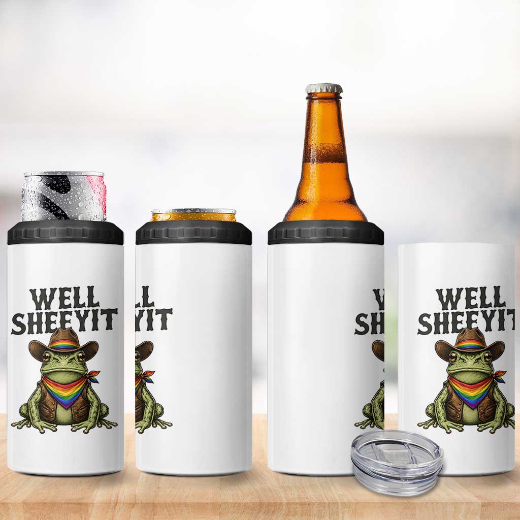 Pride Frog LGBT Rainbow 4 in 1 Can Cooler Tumbler Well Sheeyit Country Western