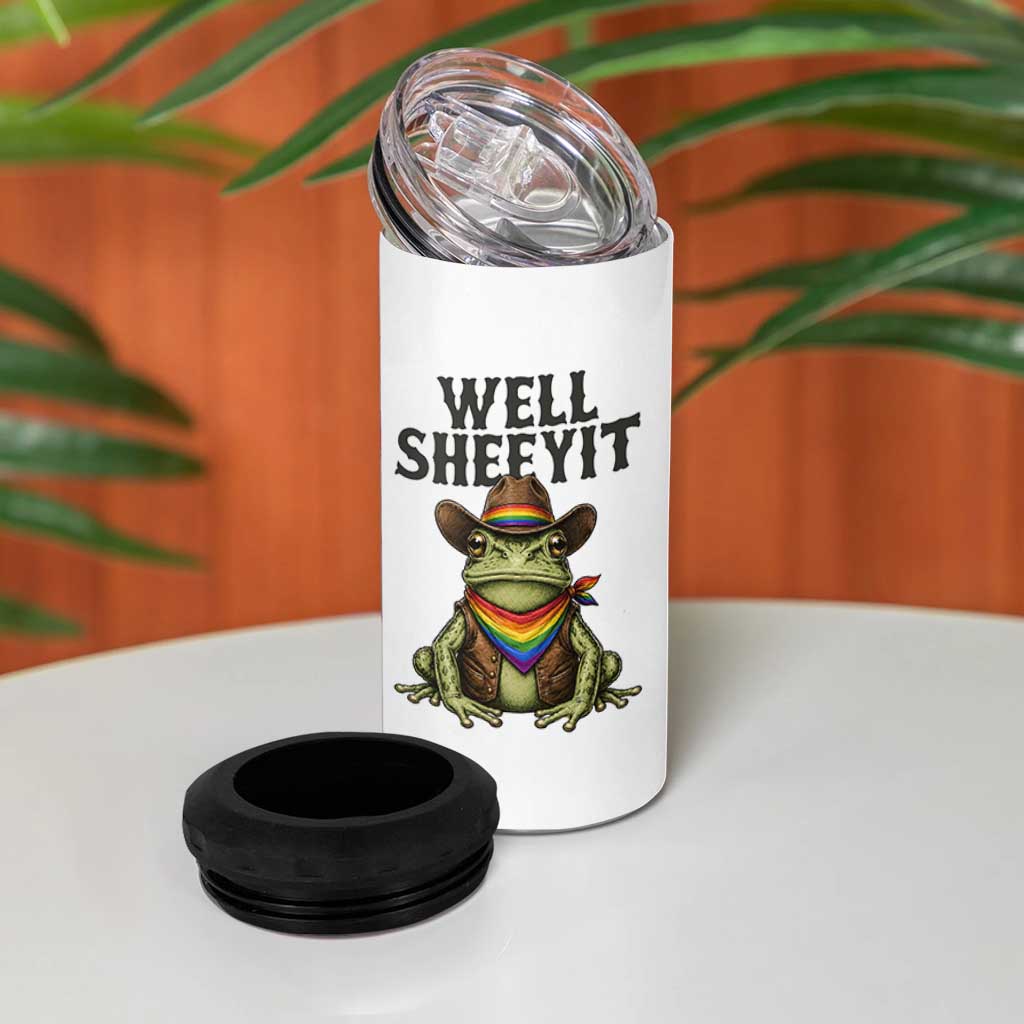 Pride Frog LGBT Rainbow 4 in 1 Can Cooler Tumbler Well Sheeyit Country Western