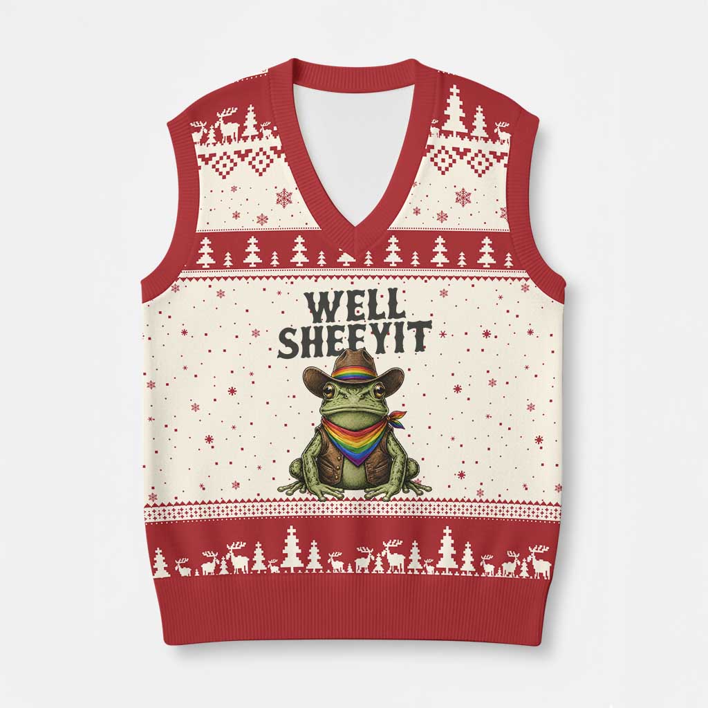 Pride Frog LGBT Rainbow V-Neck Knit Sweater Vest Well Sheeyit Country Western