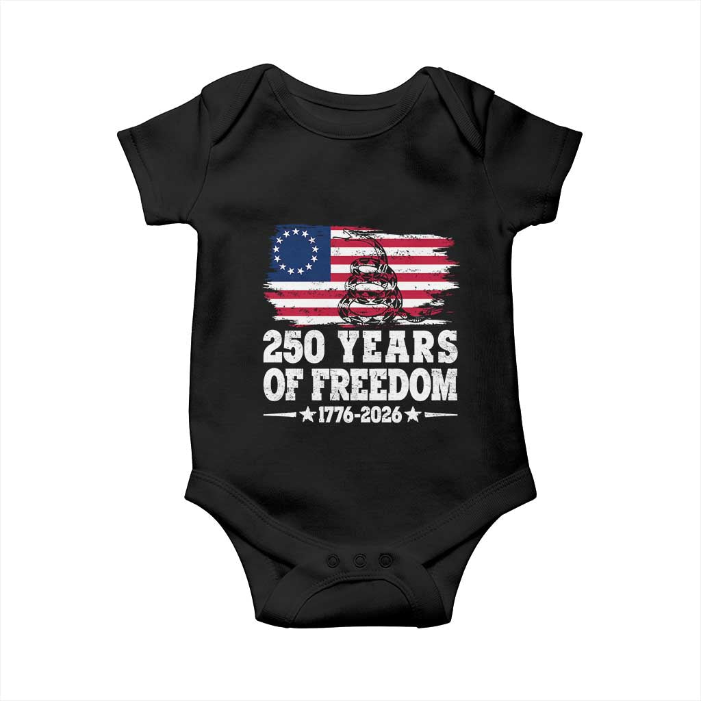 250 Years Of Freedom Baby Onesie Gadsden Flag American Patriot US