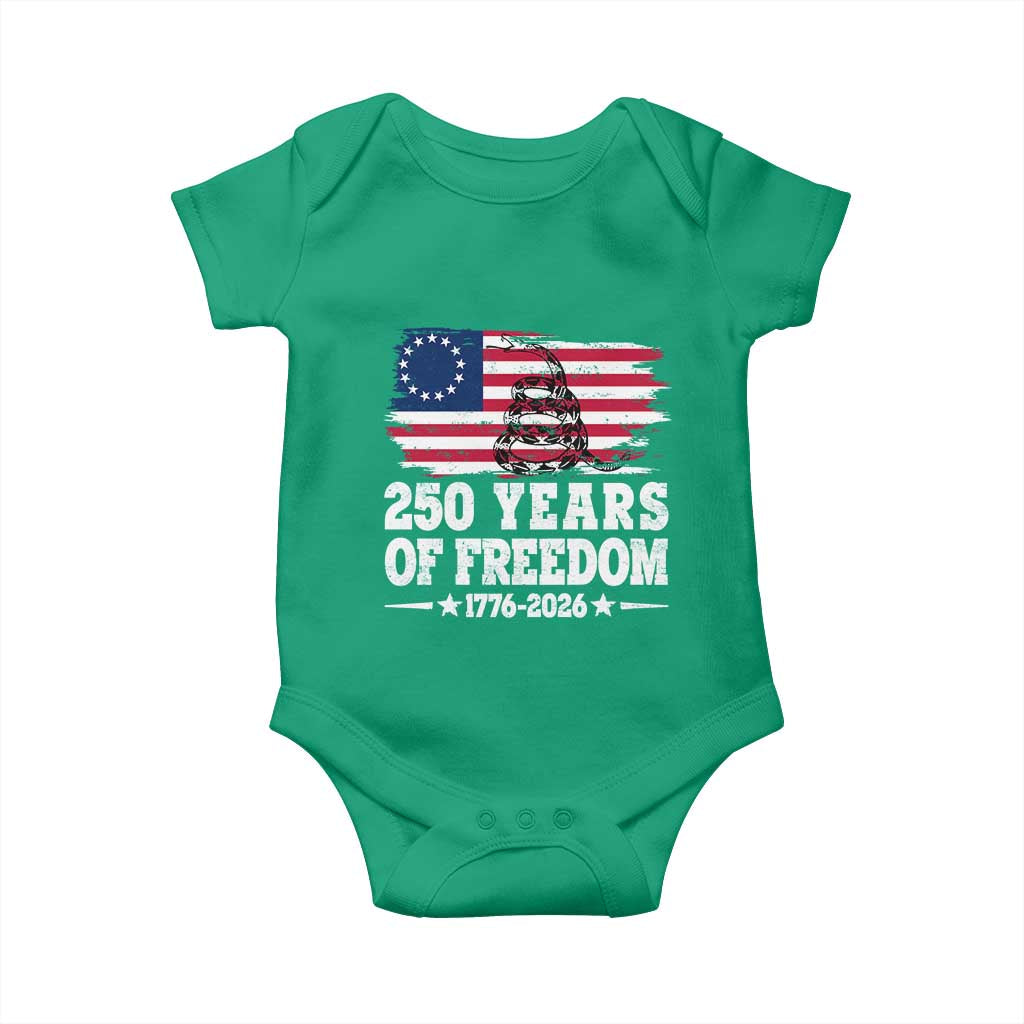 250 Years Of Freedom Baby Onesie Gadsden Flag American Patriot US