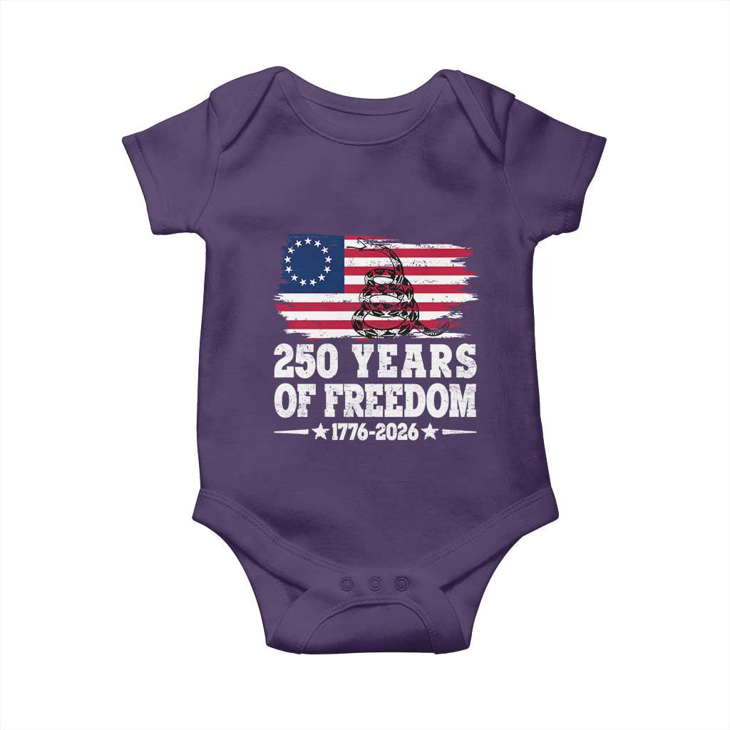 250 Years Of Freedom Baby Onesie Gadsden Flag American Patriot US