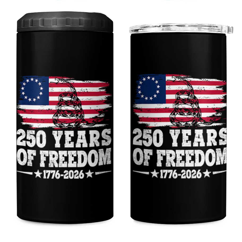 250 Years Of Freedom 4 in 1 Can Cooler Tumbler Gadsden Flag American Patriot US