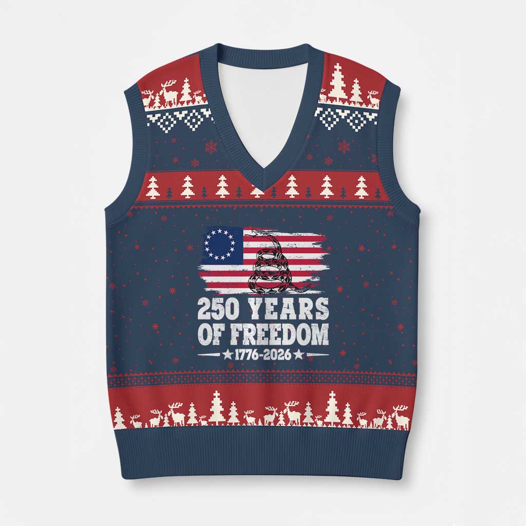 250 Years Of Freedom V-Neck Knit Sweater Vest Gadsden Flag American Patriot US