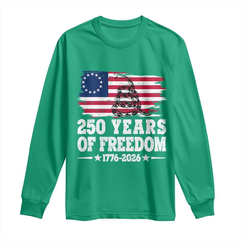 250 Years Of Freedom Long Sleeve Shirt Gadsden Flag American Patriot US