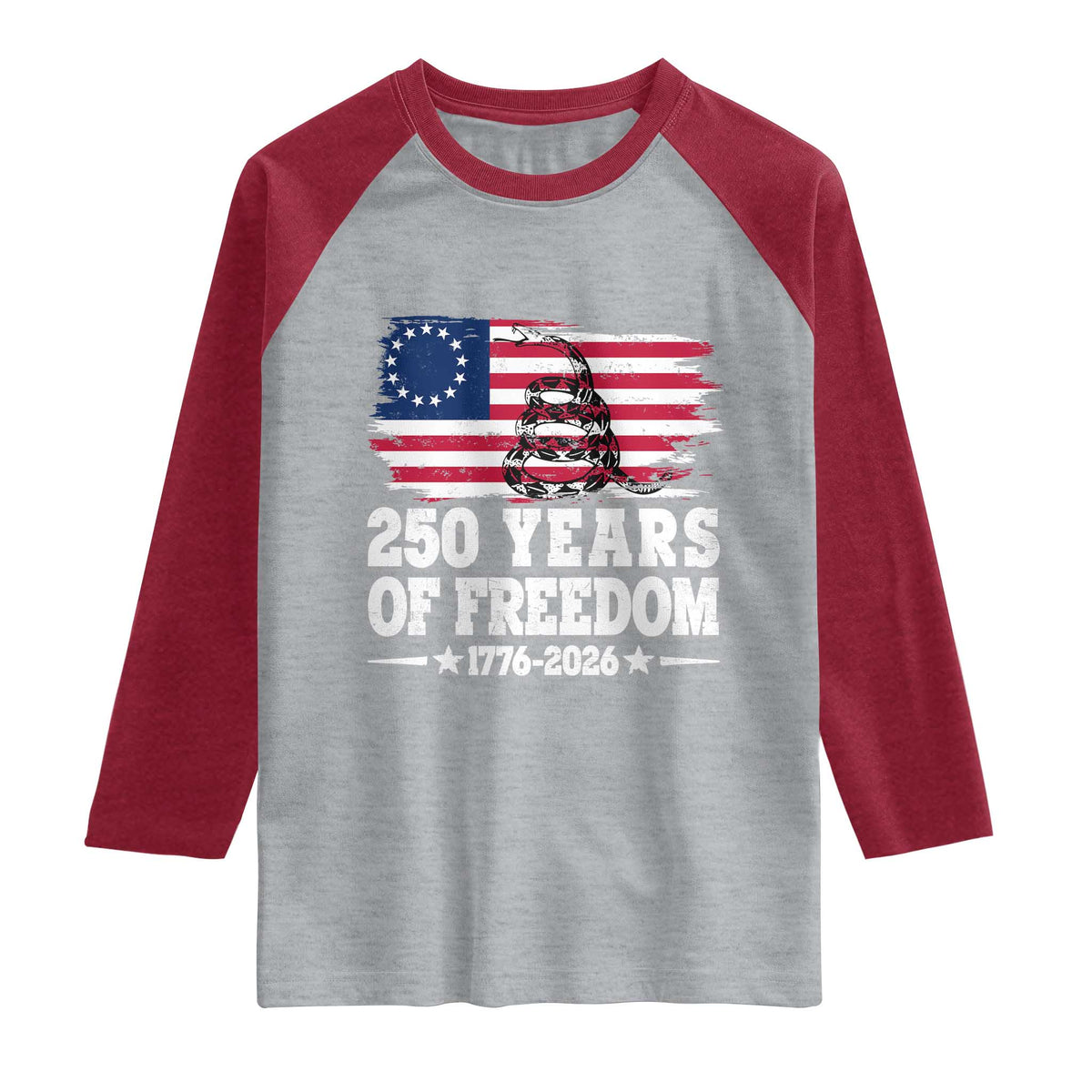 250 Years Of Freedom Raglan Shirt Gadsden Flag American Patriot US