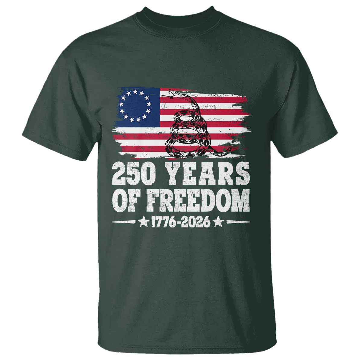 250 Years Of Freedom T Shirt Gadsden Flag American Patriot US