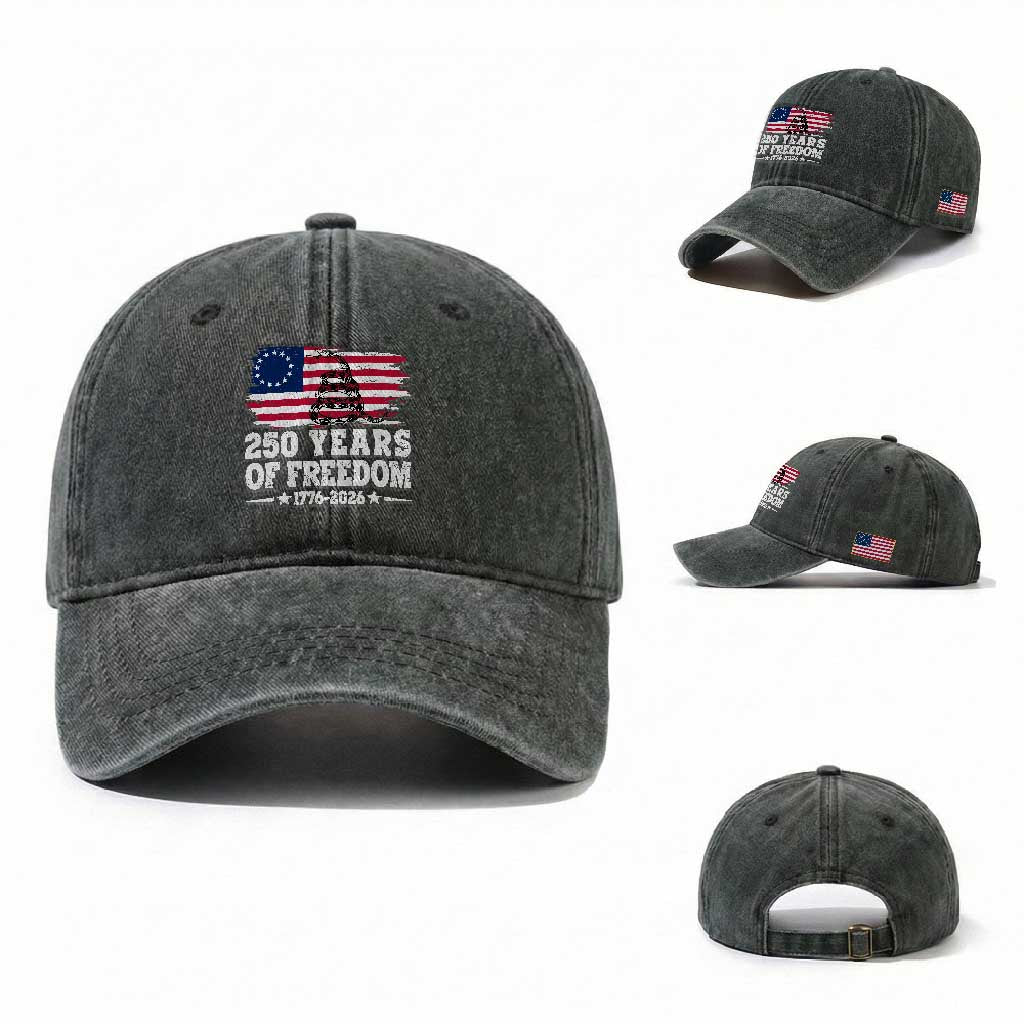250 Years Of Freedom Washed Cotton Baseball Cap Gadsden Flag American Patriot US