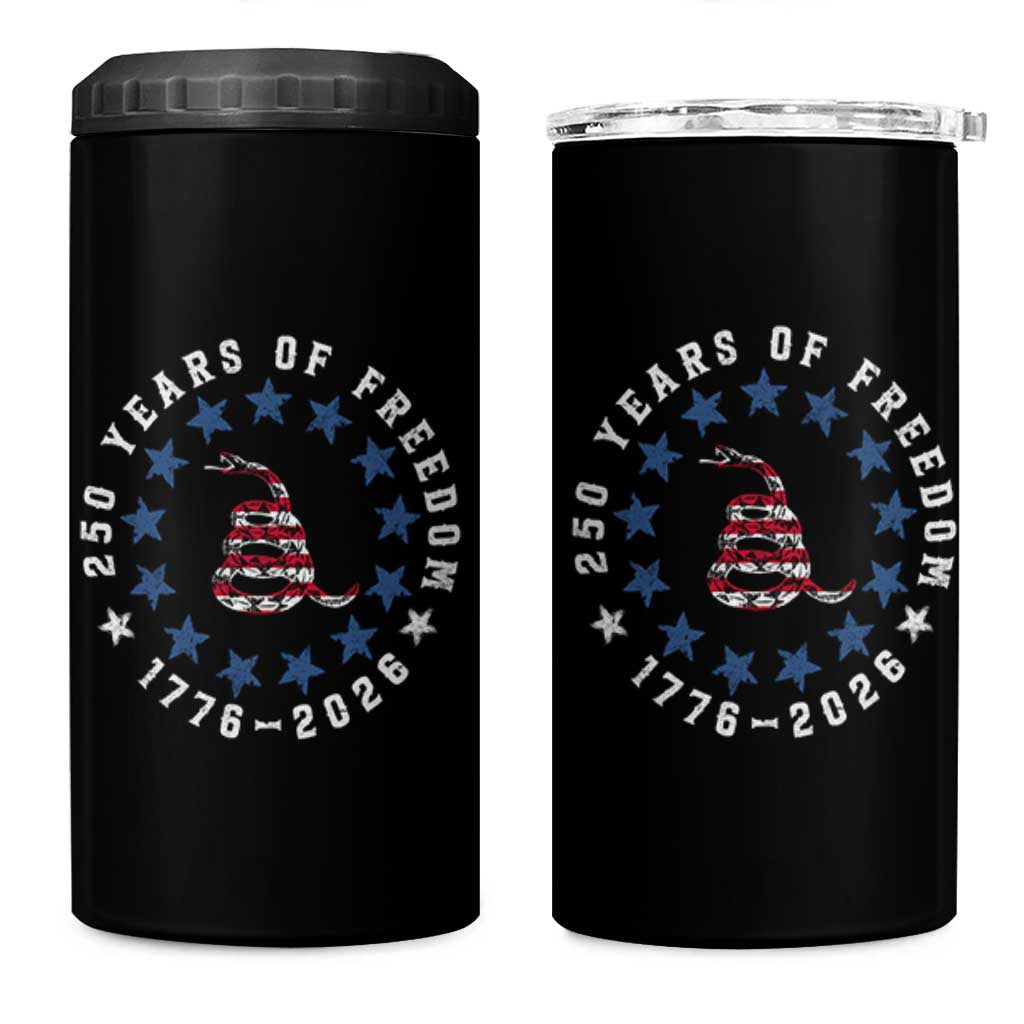 250 Years Of Freedom 4 in 1 Can Cooler Tumbler Gadsden Betty Ross Flag Ring of Stars American Patriot US
