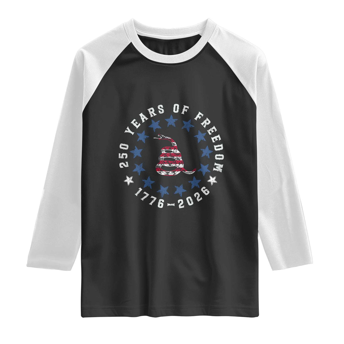 250 Years Of Freedom Raglan Shirt Gadsden Betty Ross Flag Ring of Stars American Patriot US