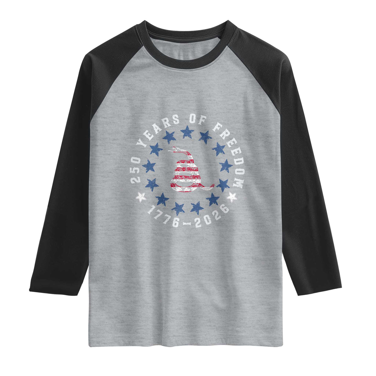 250 Years Of Freedom Raglan Shirt Gadsden Betty Ross Flag Ring of Stars American Patriot US