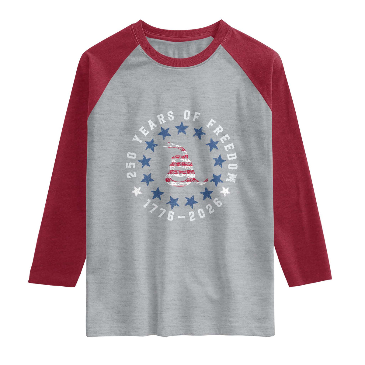 250 Years Of Freedom Raglan Shirt Gadsden Betty Ross Flag Ring of Stars American Patriot US