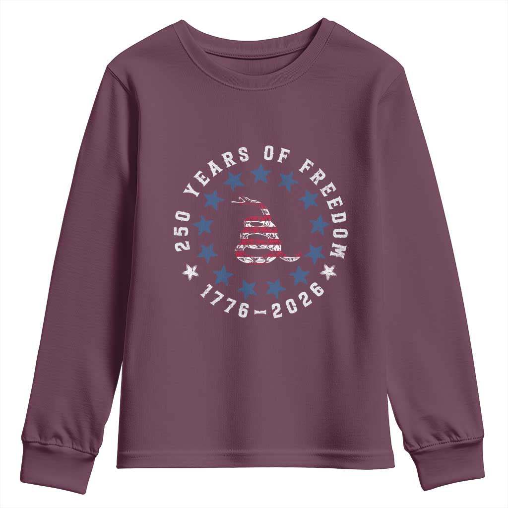 250 Years Of Freedom Youth Sweatshirt Gadsden Betty Ross Flag Ring of Stars American Patriot US