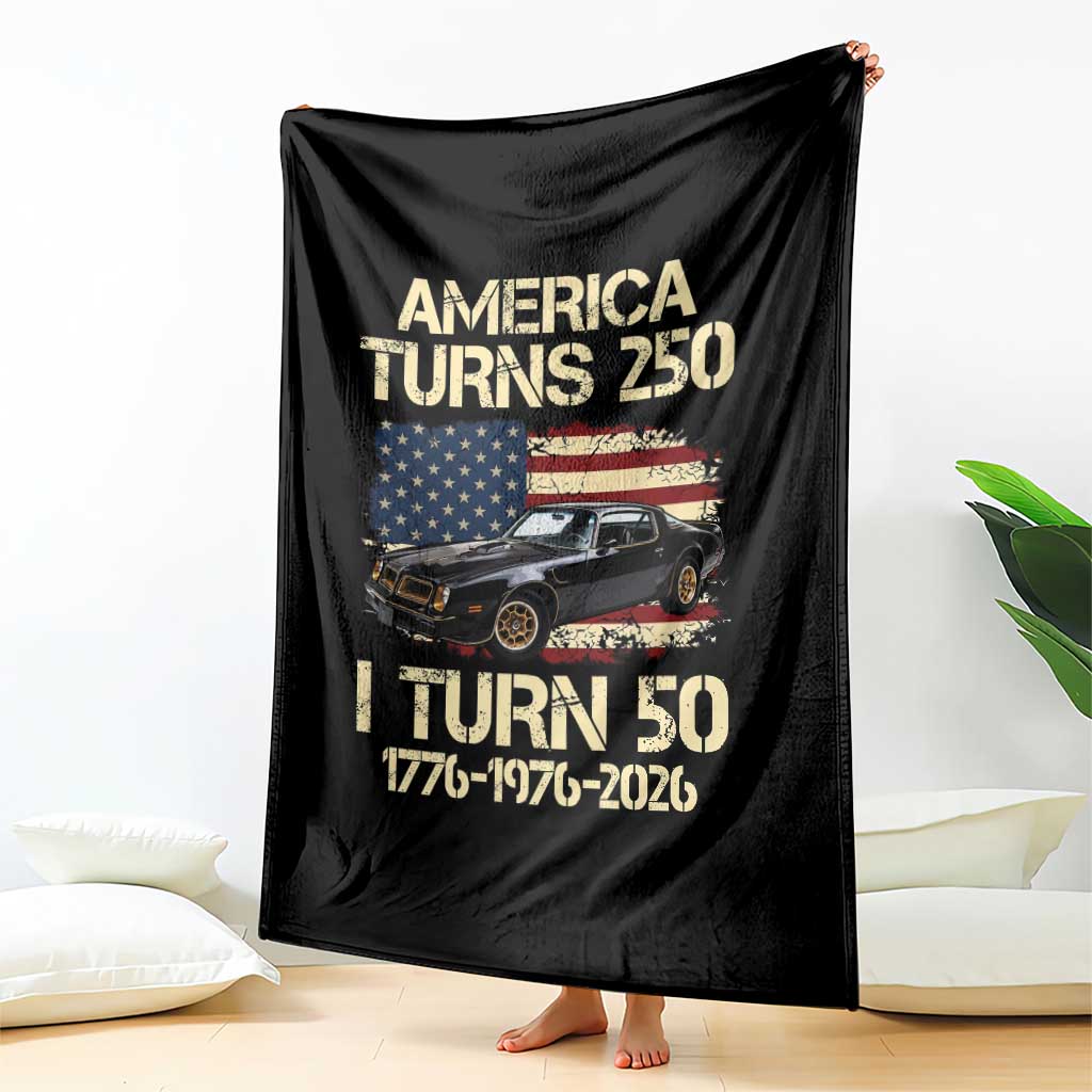 America Turns 250 I Turn 50 1976 50th Birthday Throw Blanket Retro 70s Muscle Car Lover