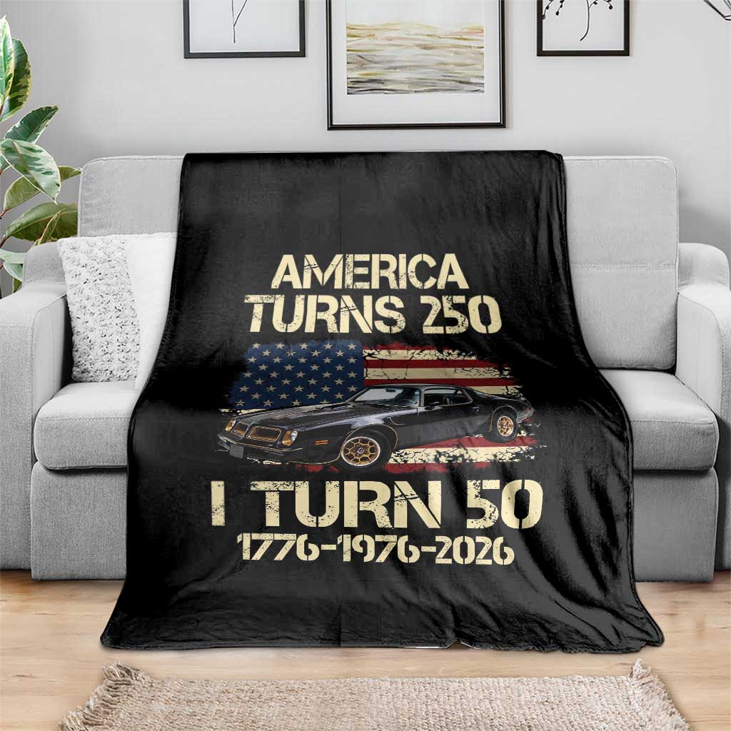 America Turns 250 I Turn 50 1976 50th Birthday Throw Blanket Retro 70s Muscle Car Lover