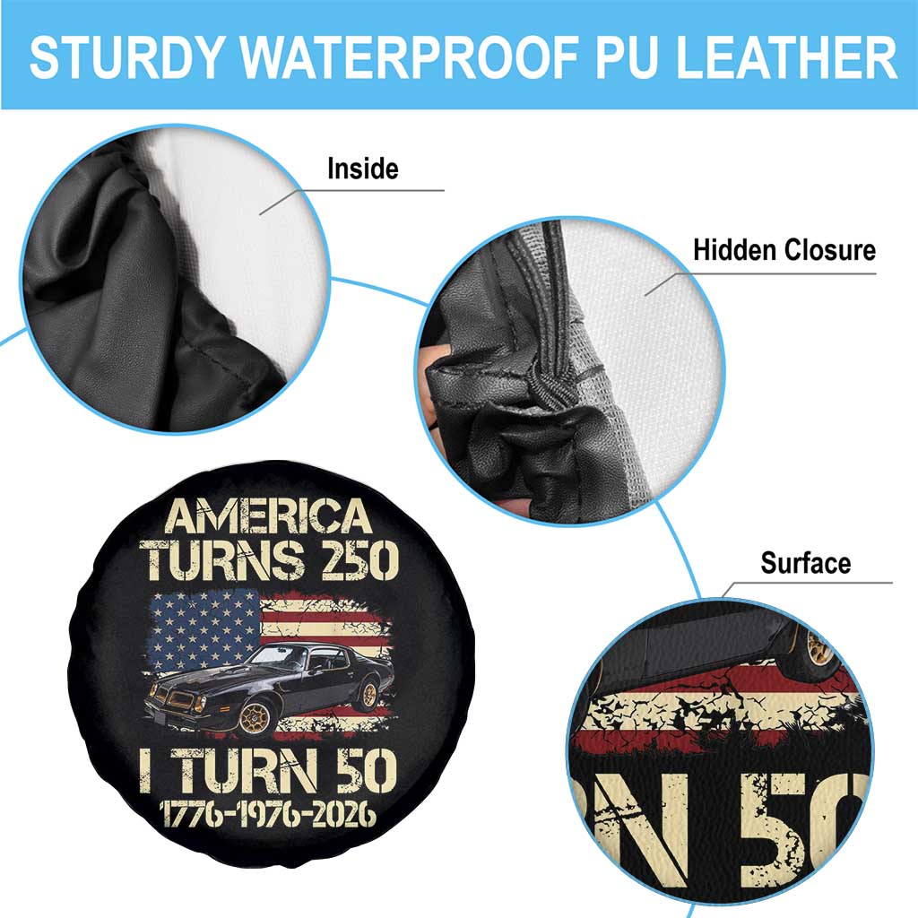 America Turns 250 I Turn 50 1976 50th Birthday Spare Tire Cover Retro 70s Muscle Car Lover